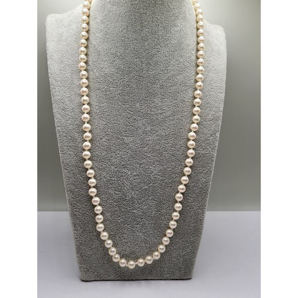 Vintage Marvella Hand Knotted Faux Pearl Necklace w Pearl Slide Clasp 23.5” - Picture 1 of 8